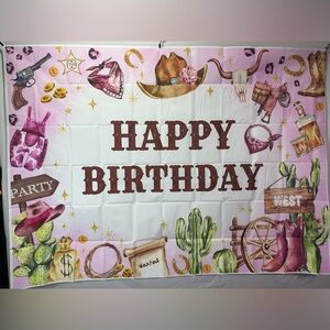 Western Cowgirl Happy Birthday Backdrop Banner 7x5Ft.